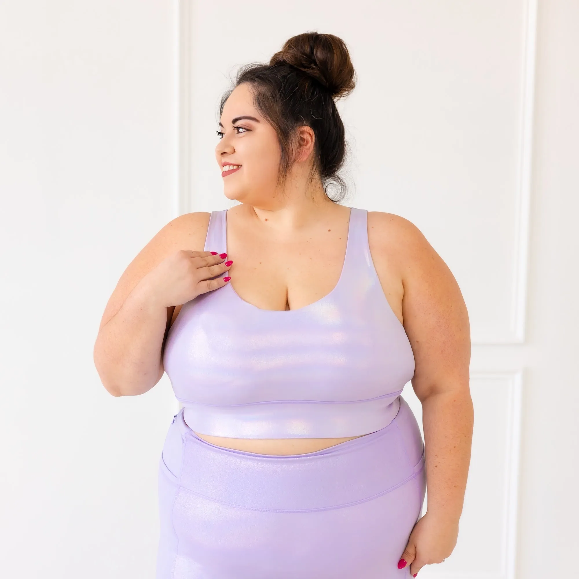 Non-Restrictive Fit Cost-effective Lavender Prism Sports Bra