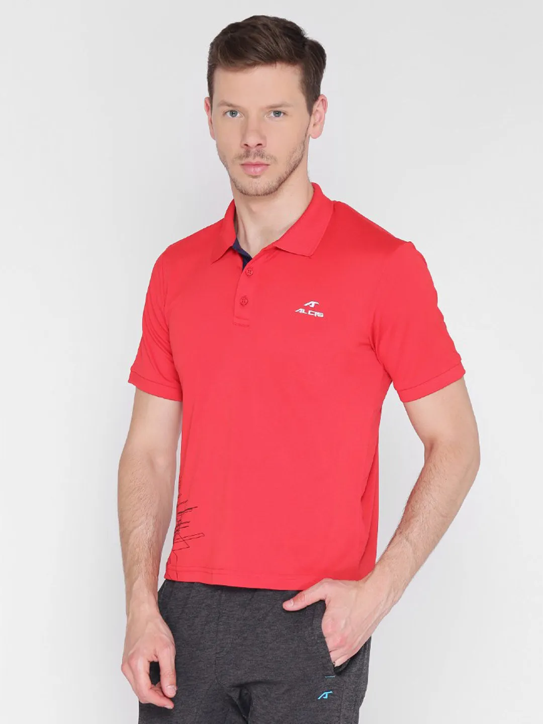 Barrel Cuff Design Alcis Men Red Running Polo T-Shirt