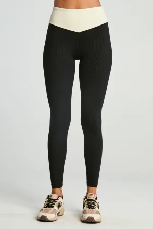 Ribbed Two Tone Dip Legging Contour Hug Wide Waistband Support