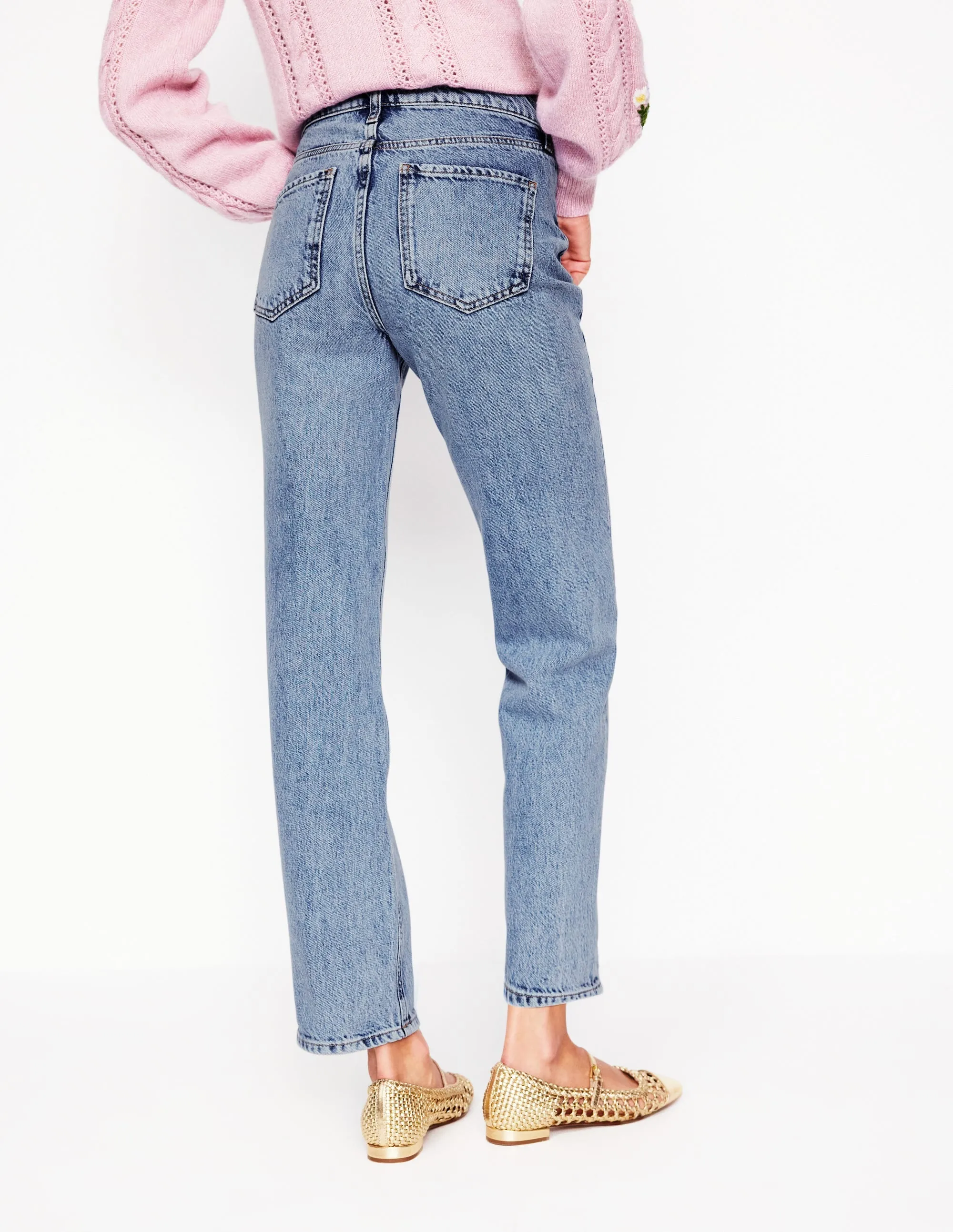 Street Fashion Parent Style High Rise Rigid Straight Jeans-Light Vintage
