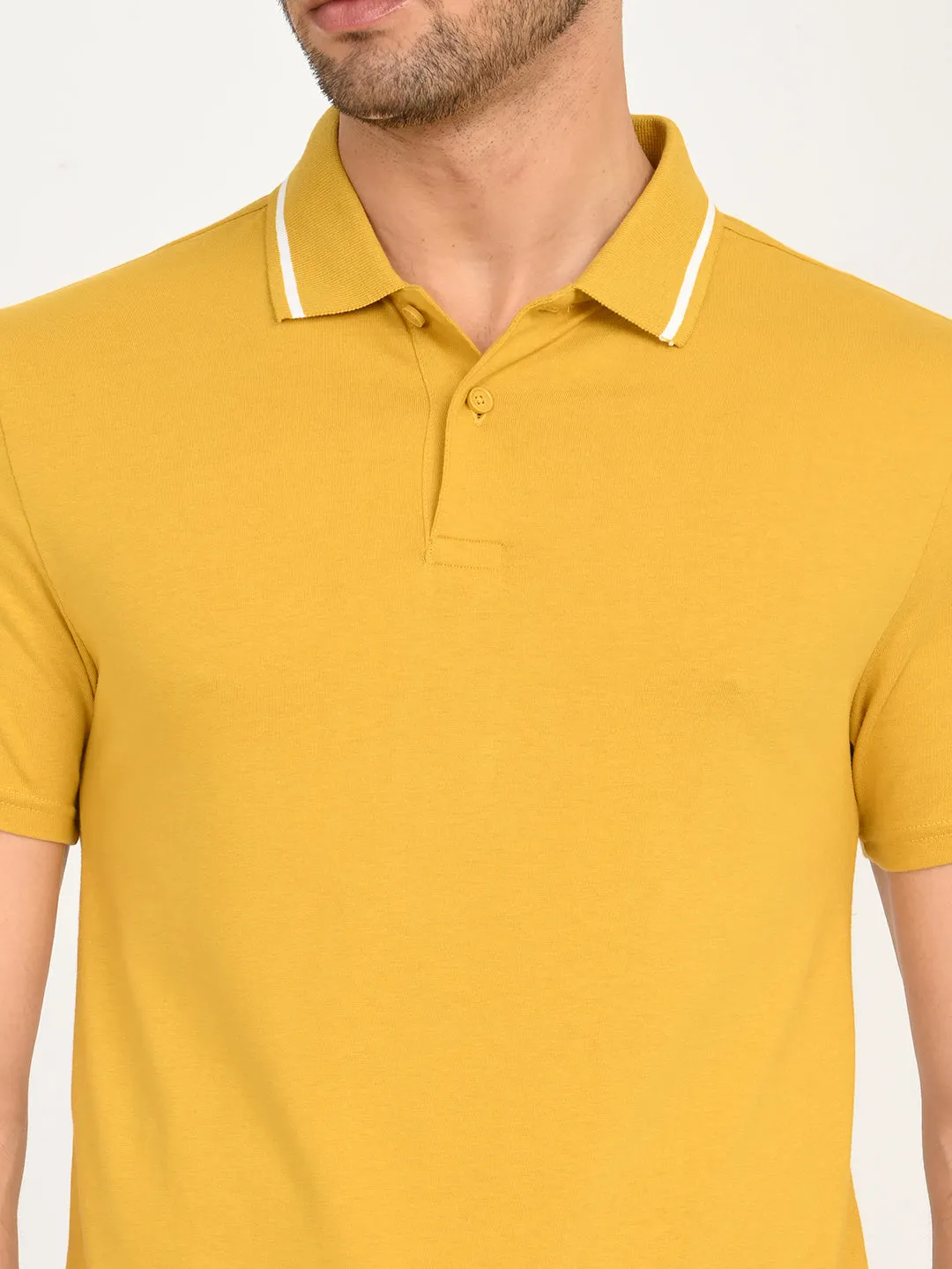 Microfiber Textile Layering Piece Men's Solid Yellow Polo T-Shirt