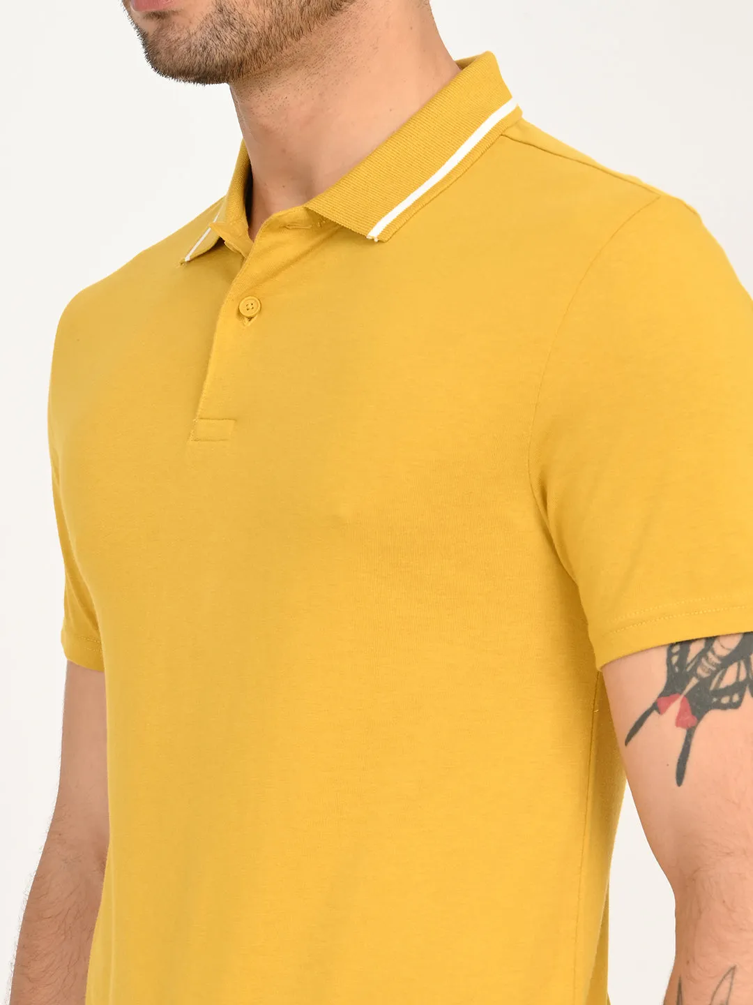 Men's Solid Yellow Polo T-Shirt Formal Edge
