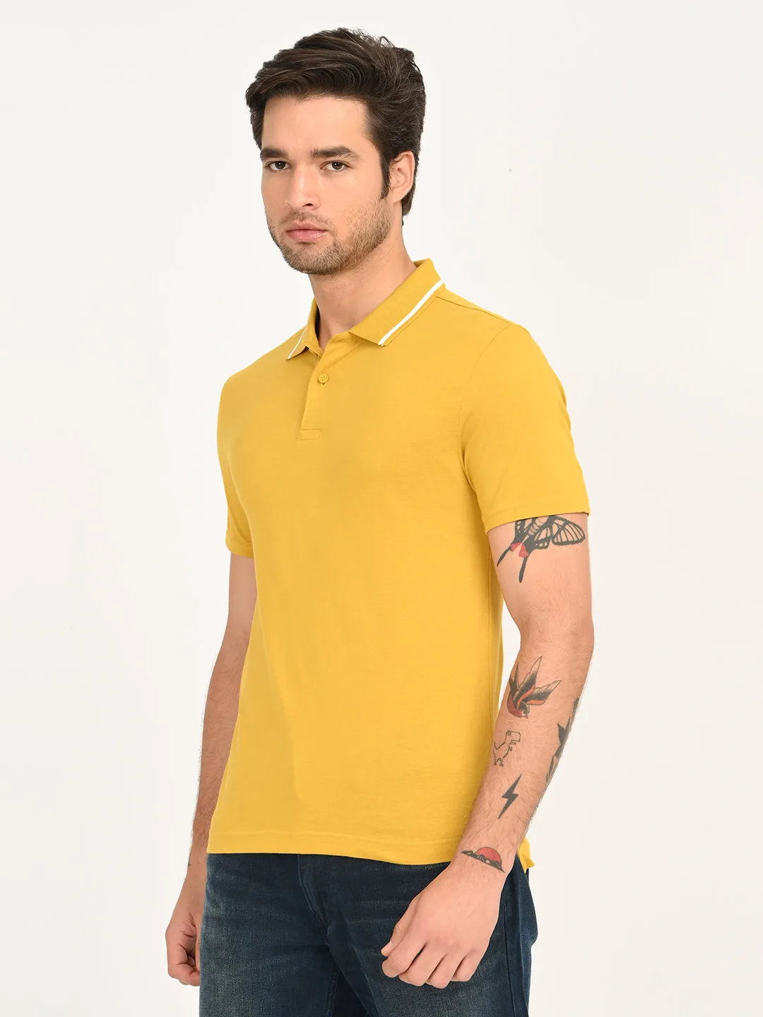 Sustainable Production Certification Active Lifestyle Men's Solid Yellow Polo T-Shirt