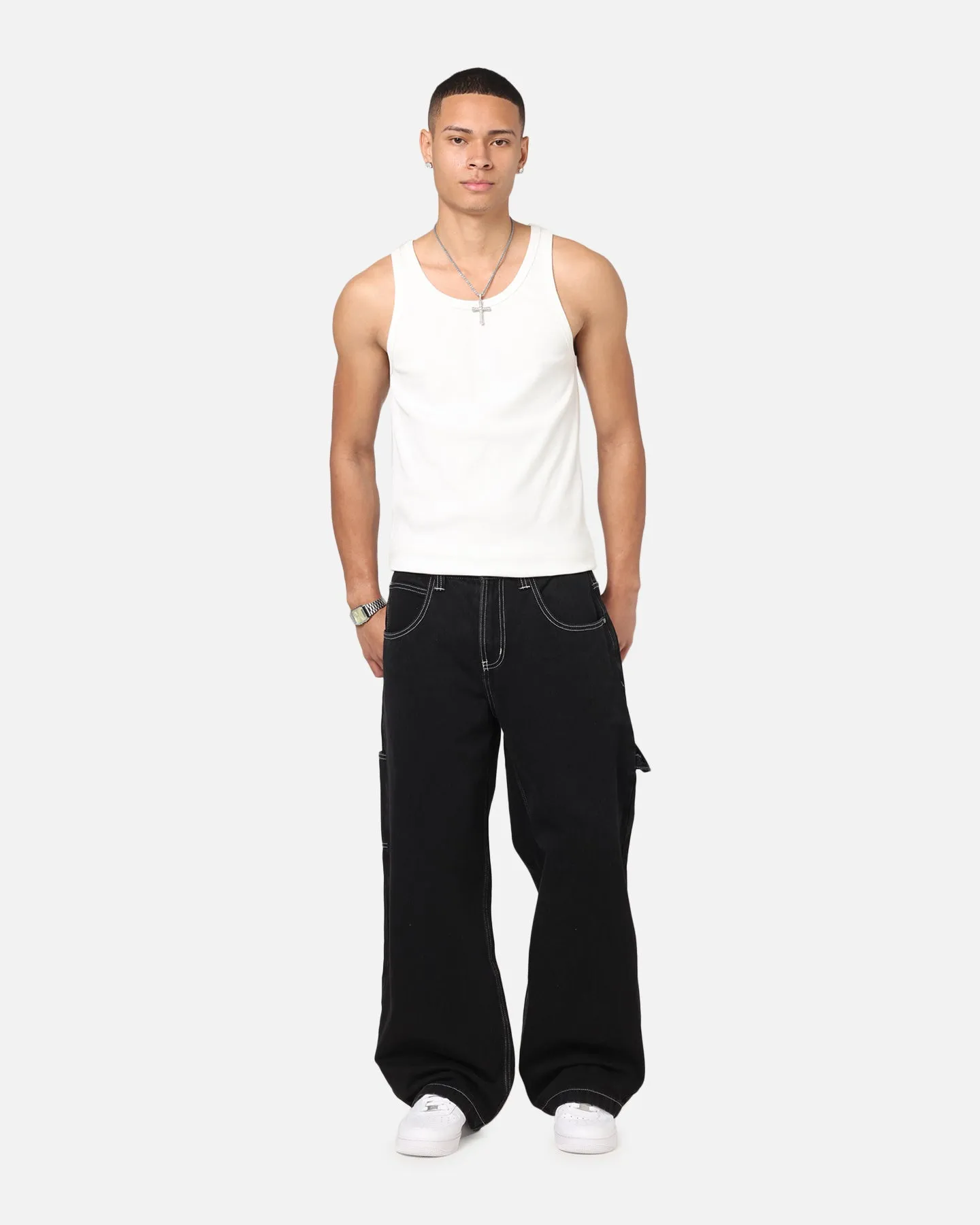 Streetwear Fan Night Out Odor Control Treatment Saint Morta Amplus Fray Carpenter Jeans Contrast Black