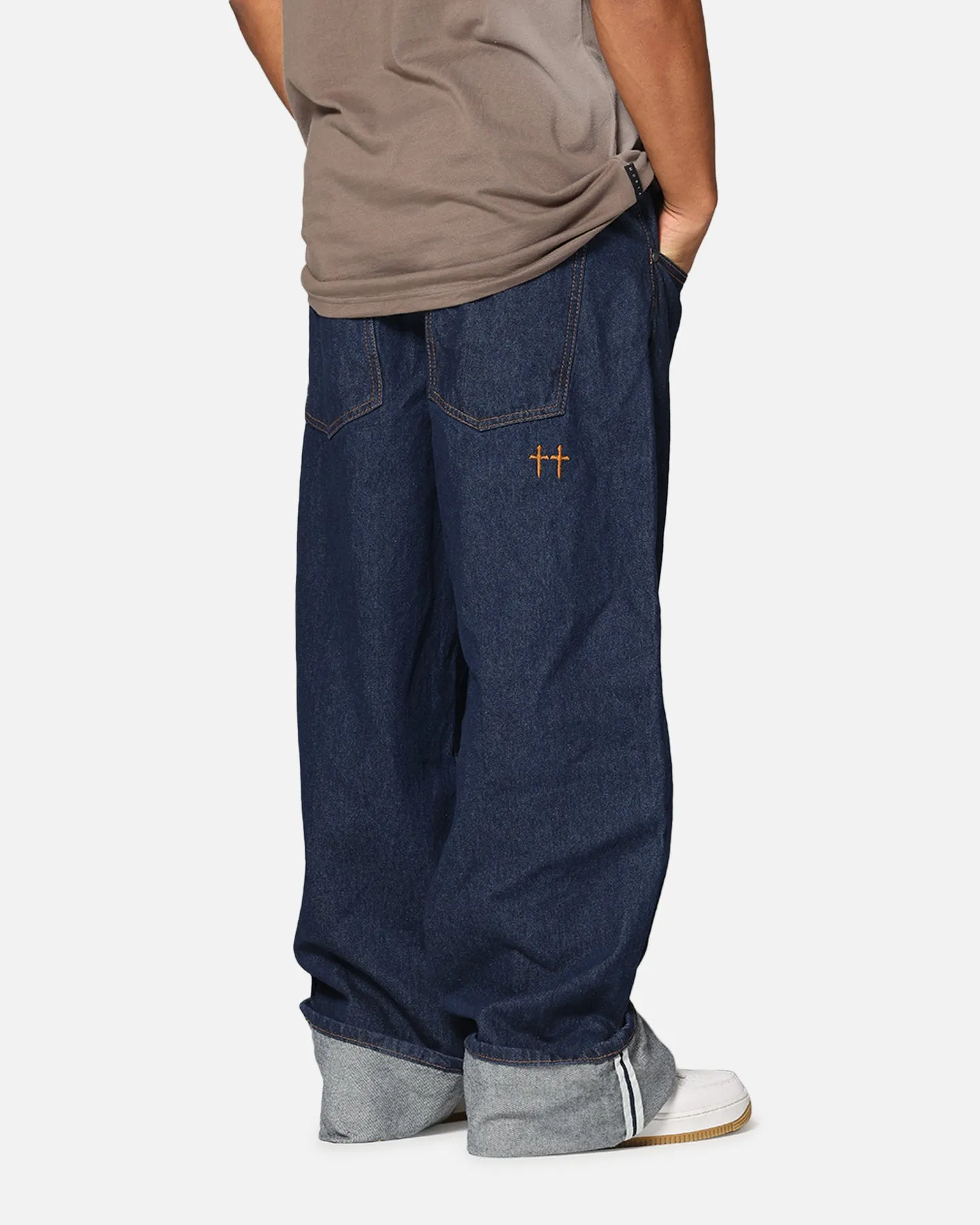 Saint Morta Amplus Selvedge Cuffed Jeans Indigo/Tan Travel Outfit Casual Stretch