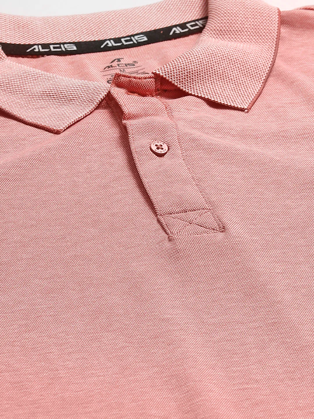Alcis Men Peach-Coloured Solid Polo Collar T-shirt Soft Touch slim fit