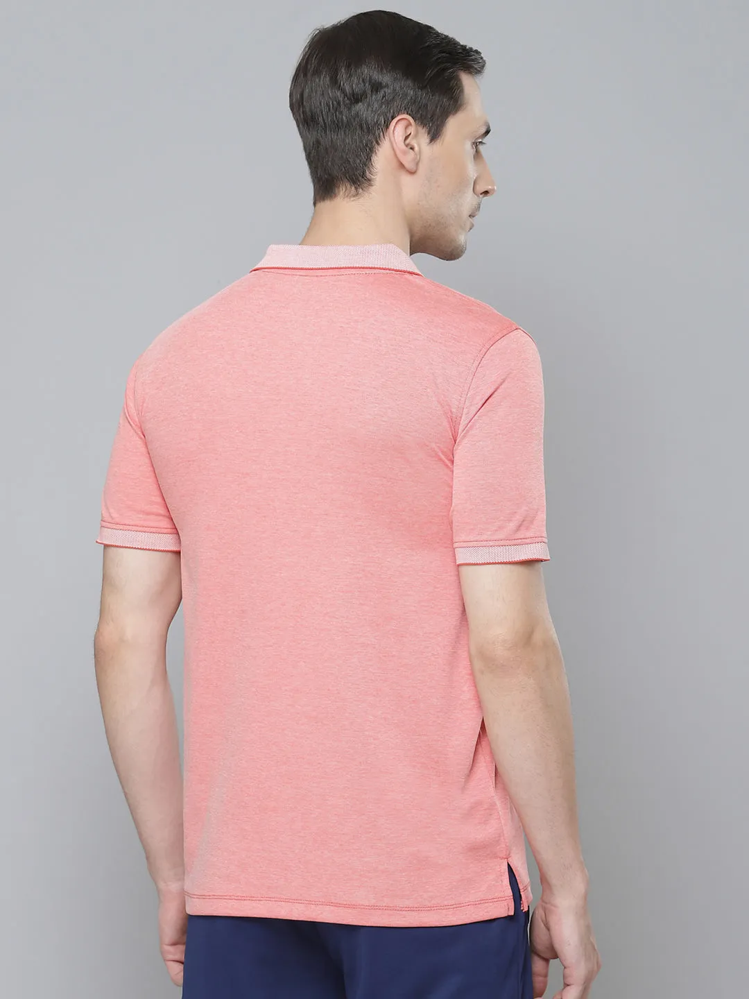 Alcis Men Peach-Coloured Solid Polo Collar T-shirt Breathable Comfort Summer Business