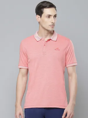 AntiFade Technology Logo Detail Alcis Men Peach-Coloured Solid Polo Collar T-shirt