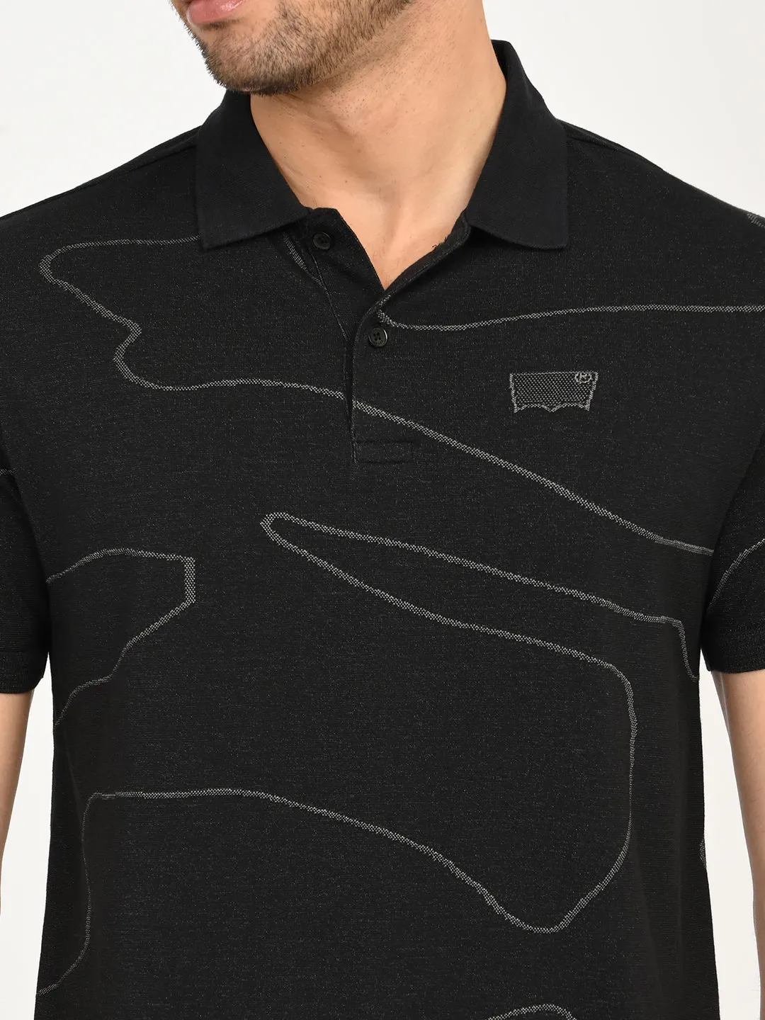 Men's Abstract Black Slim Fit Polo T-Shirt Polo Collar Trendy Prints