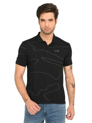 Layered Hem Reinforcement Golf Ready Men's Abstract Black Slim Fit Polo T-Shirt