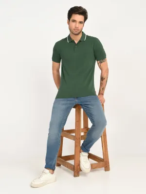 Comfortable Stretch Men's Solid Dark Green Polo T-Shirt