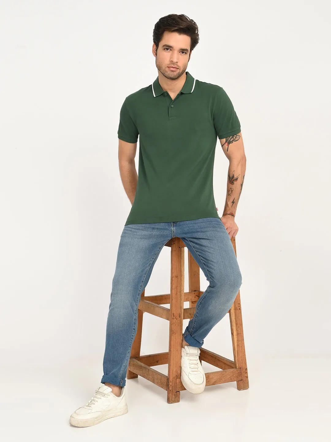 Comfortable Stretch Men's Solid Dark Green Polo T-Shirt