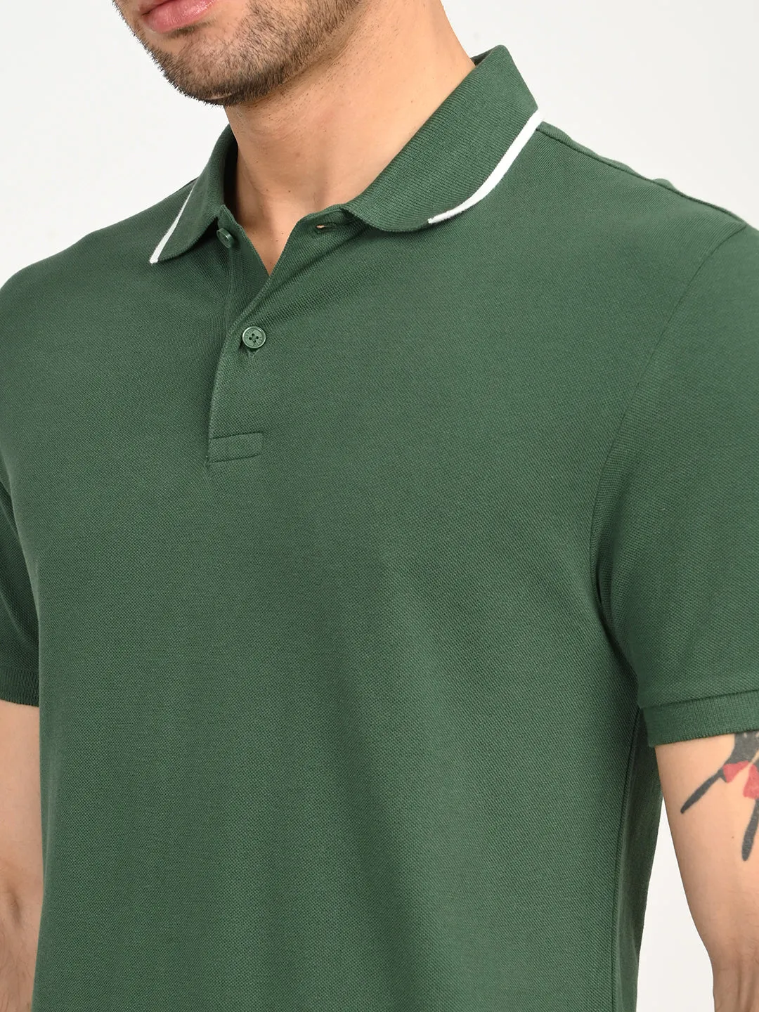 Men's Solid Dark Green Polo T-Shirt Smart Casual