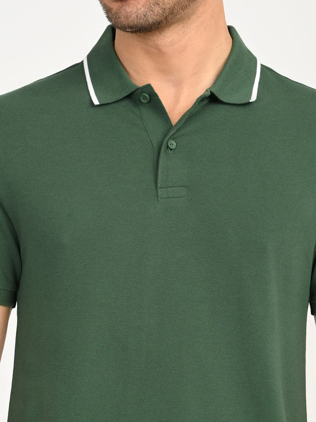 Men's Solid Dark Green Polo T-Shirt Breathable Comfort