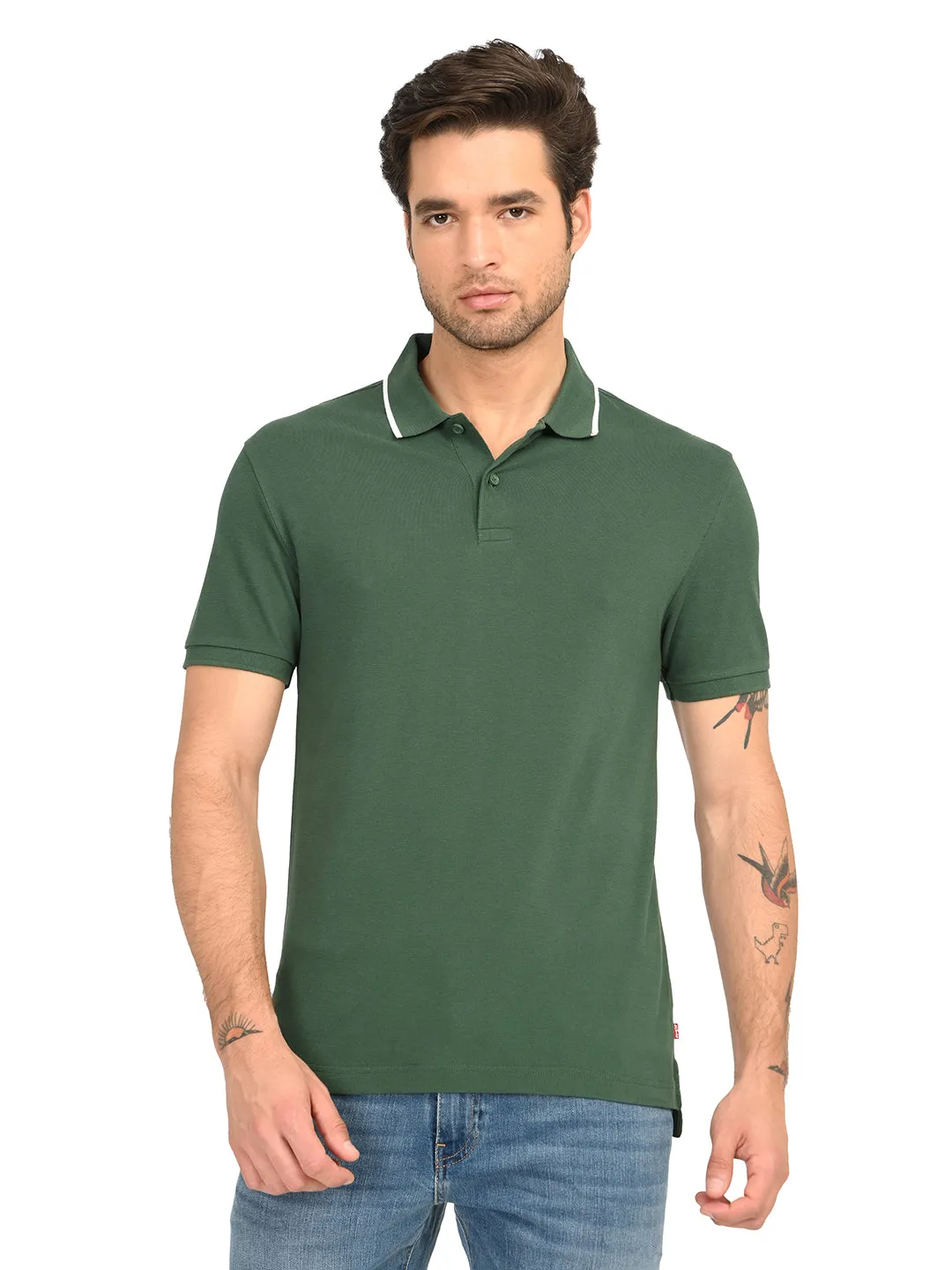 Youthful Appeal Men's Solid Dark Green Polo T-Shirt
