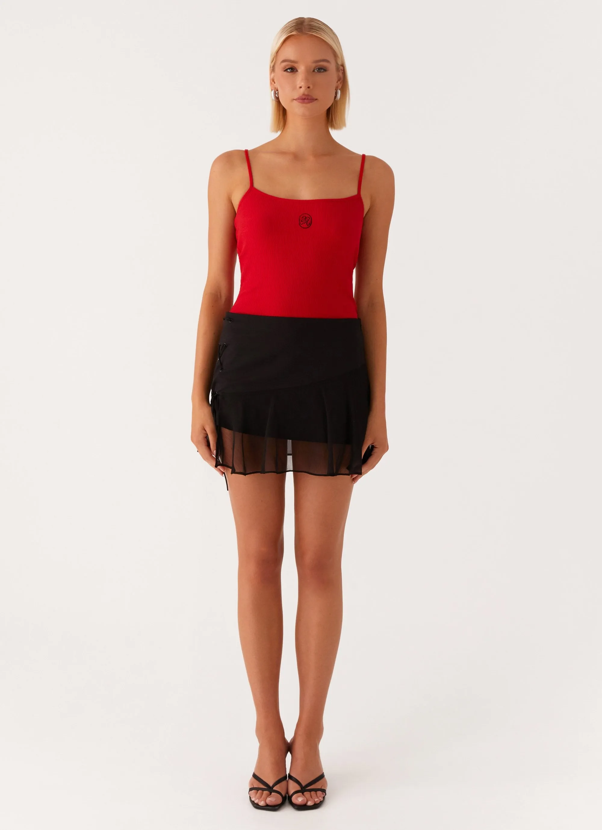 Siobhan Tie Side Mini Skirt - Black Vibe Choice Mesh-Sleeve