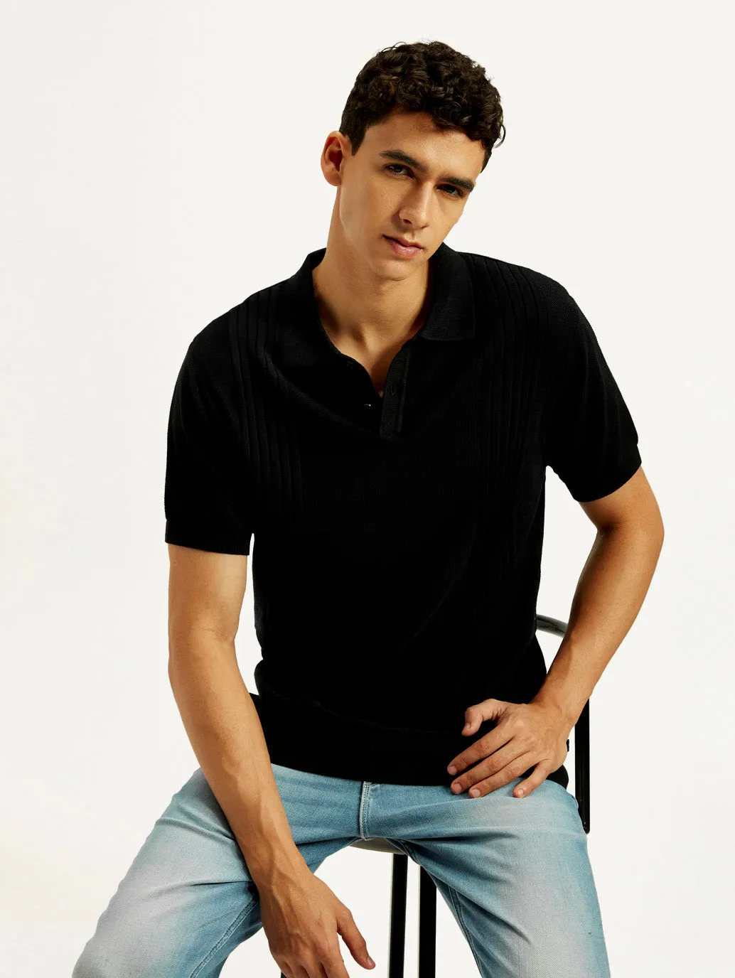 Men's Redloop Textured Slim Fit Polo T-Shirt Breathable Comfort
