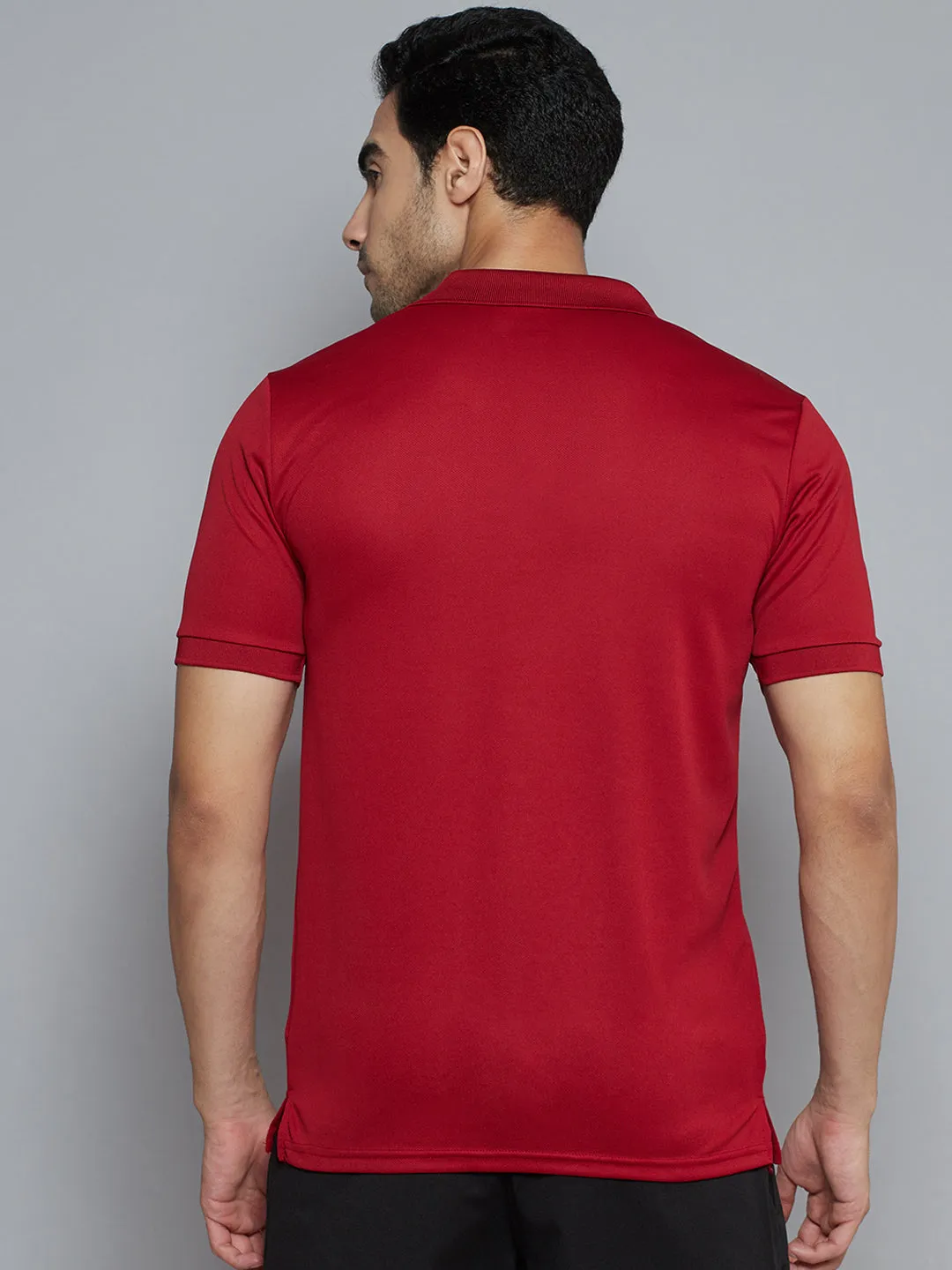Alcis Men Maroon Solid Polo Collar Slim Fit Wonder T-shirt Travel Friendly