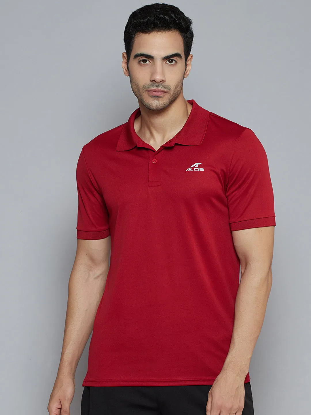 Flexible Collar Band Formal Edge Alcis Men Maroon Solid Polo Collar Slim Fit Wonder T-shirt