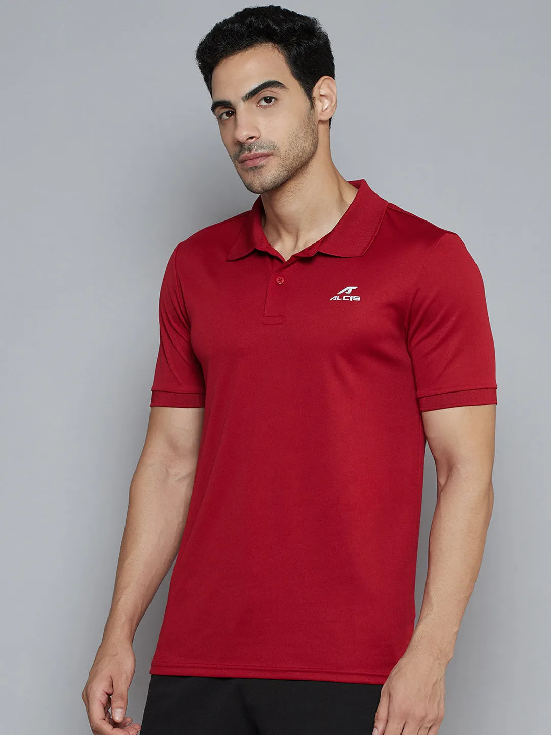 Flexible Waistband Beach Ready Alcis Men Maroon Solid Polo Collar Slim Fit Wonder T-shirt