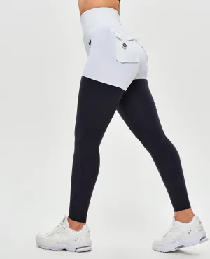 Crisp Look Cargo Athletic Leggings - Black and White