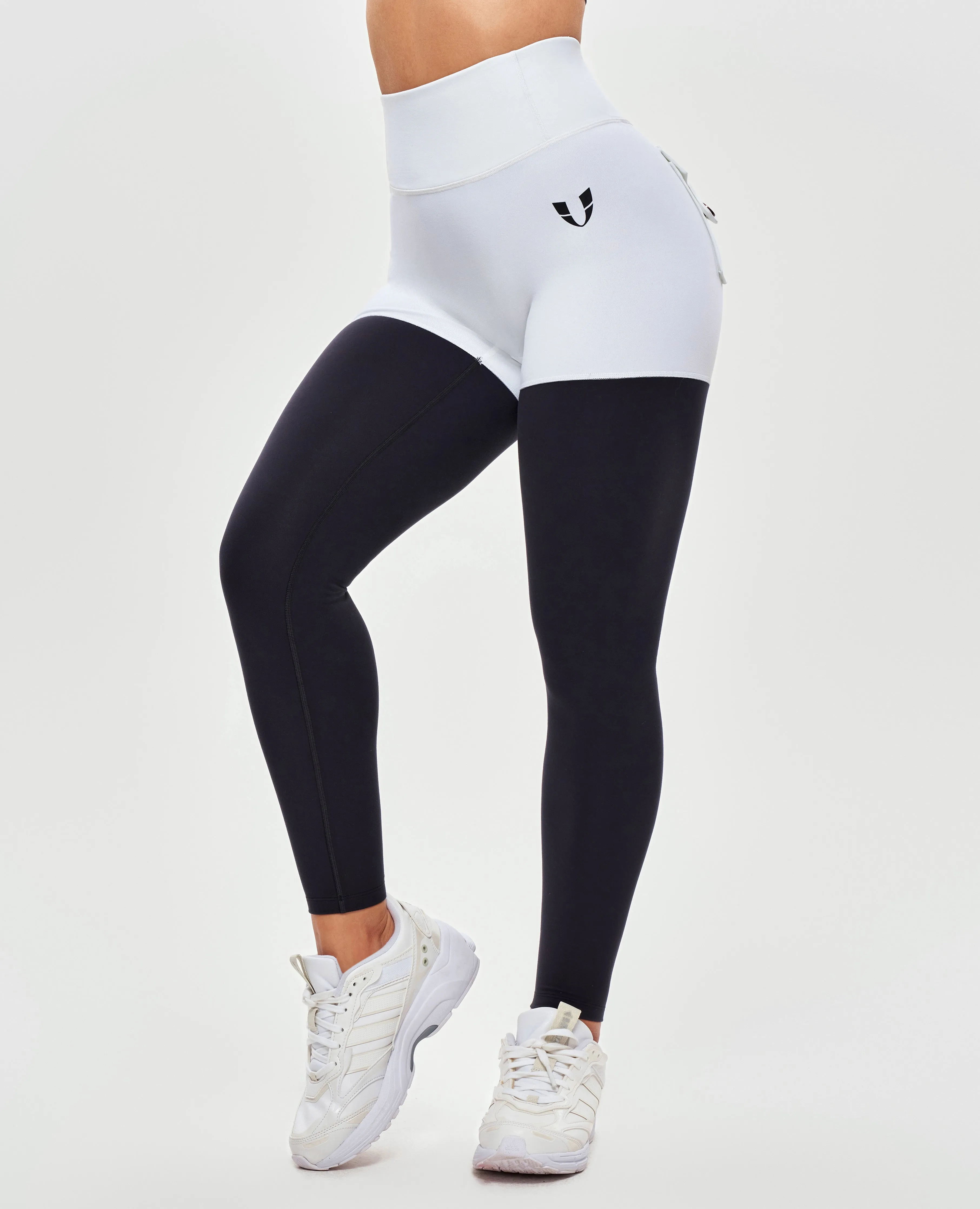 Cargo Athletic Leggings - Black and White Moisture Wicking Technology Flexible Wear Postpartum Fit