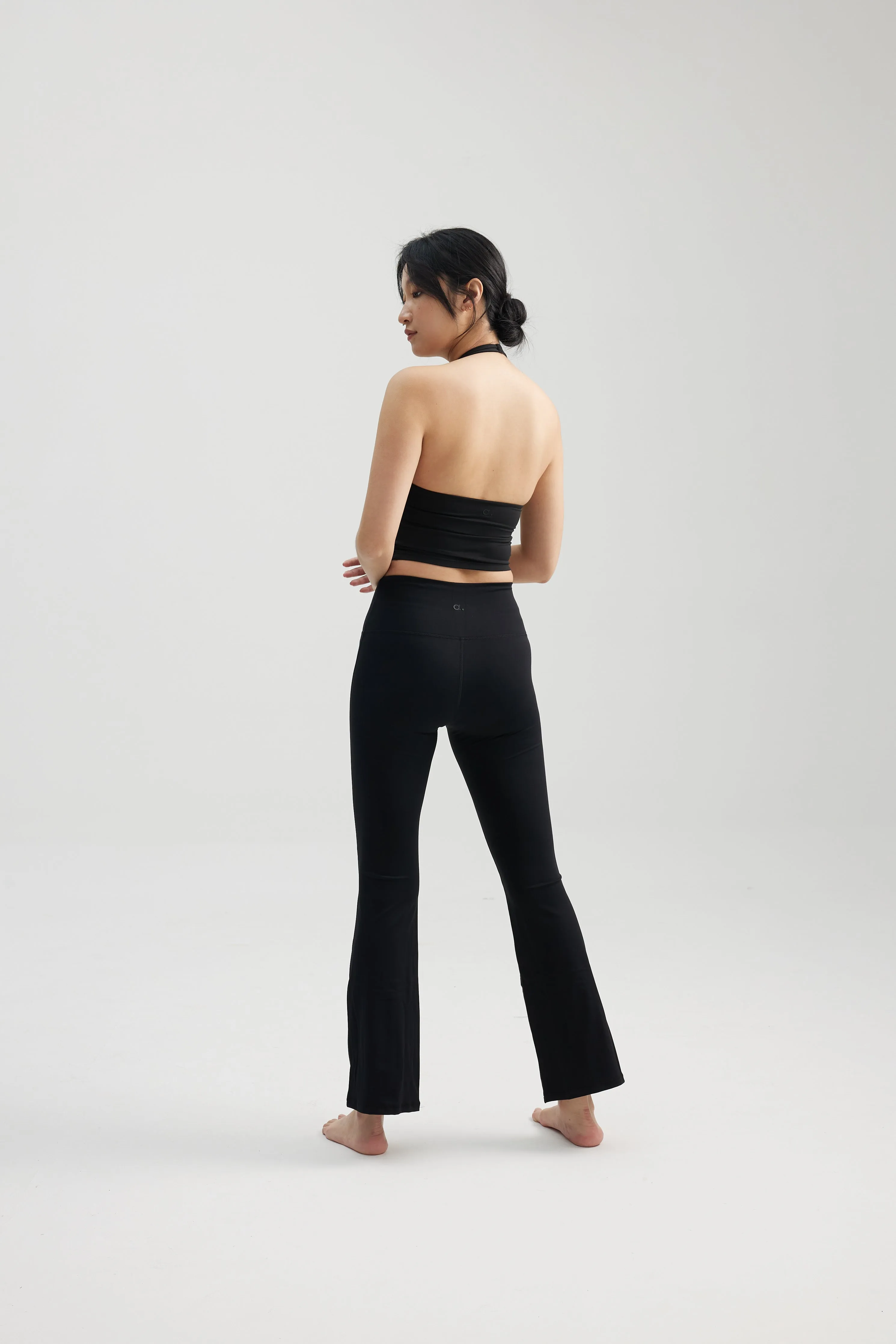 Home Lounge Fade Resistant Winter Sports Rib Knit Flare Pants in Black Sesame