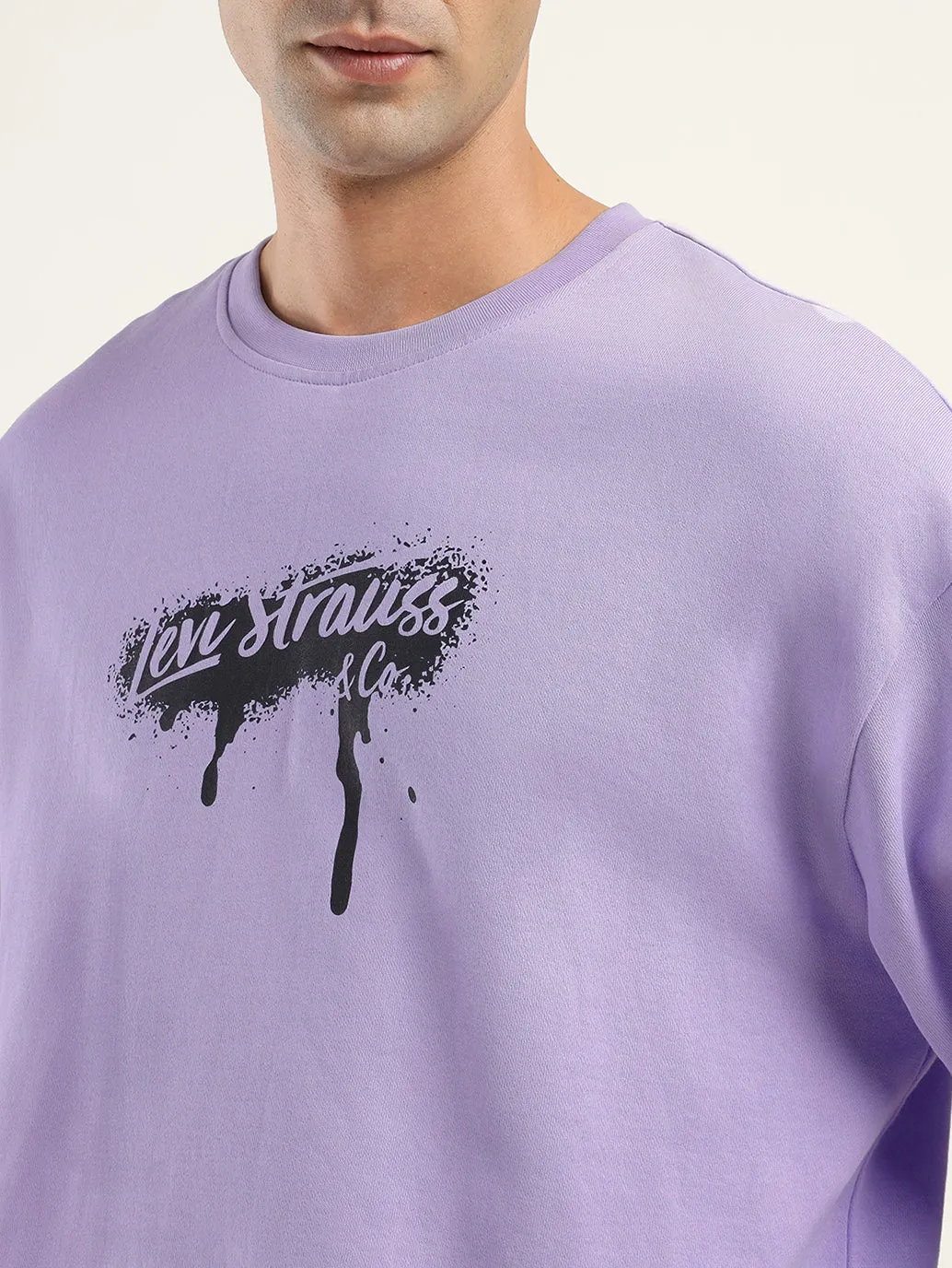 Men's Solid Lavender Crew Neck Sweatshirt Camping Essential Windproof Inner Layer