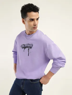 Fashion Layer Stretch Blend Fabric Men's Solid Lavender Crew Neck Sweatshirt