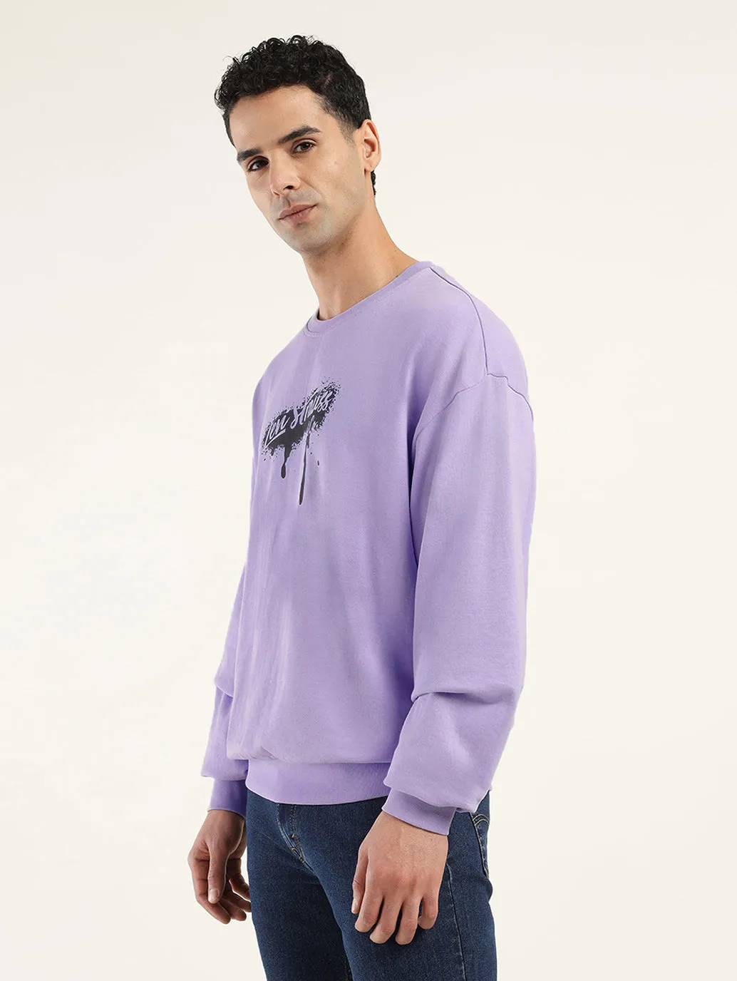 Personalizable Men's Solid Lavender Crew Neck Sweatshirt