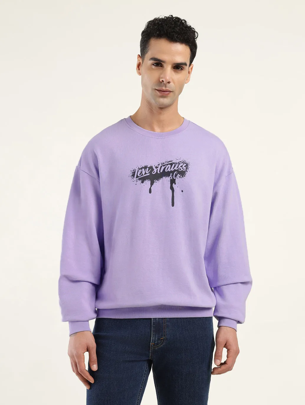 Quick Drying Men's Solid Lavender Crew Neck Sweatshirt