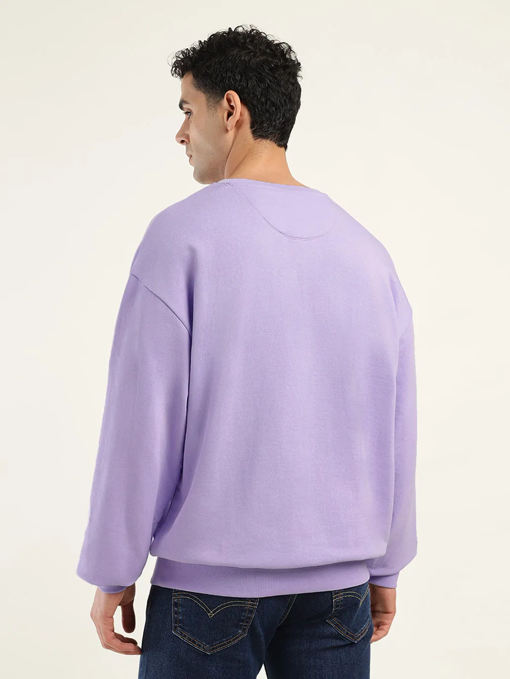Men's Solid Lavender Crew Neck Sweatshirt Shopping wear Travel Wear