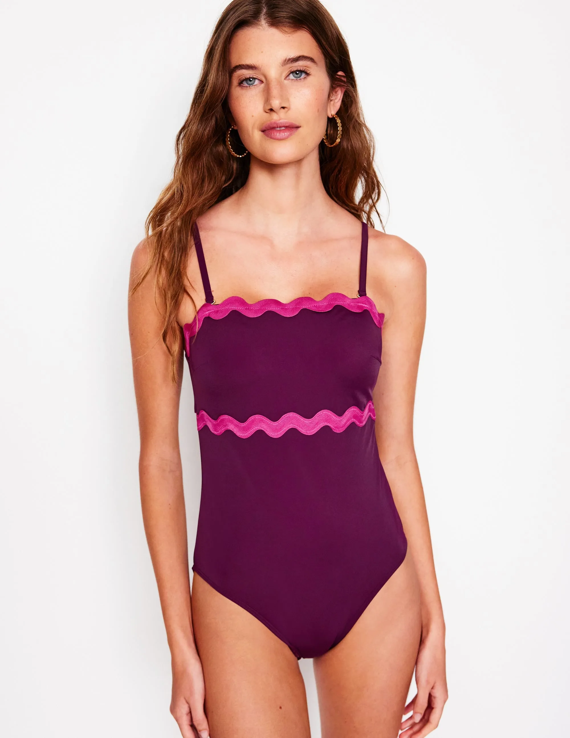 Shimmering-Finish Giant Rik Rak Swimsuit-Chocberry, Jewel
