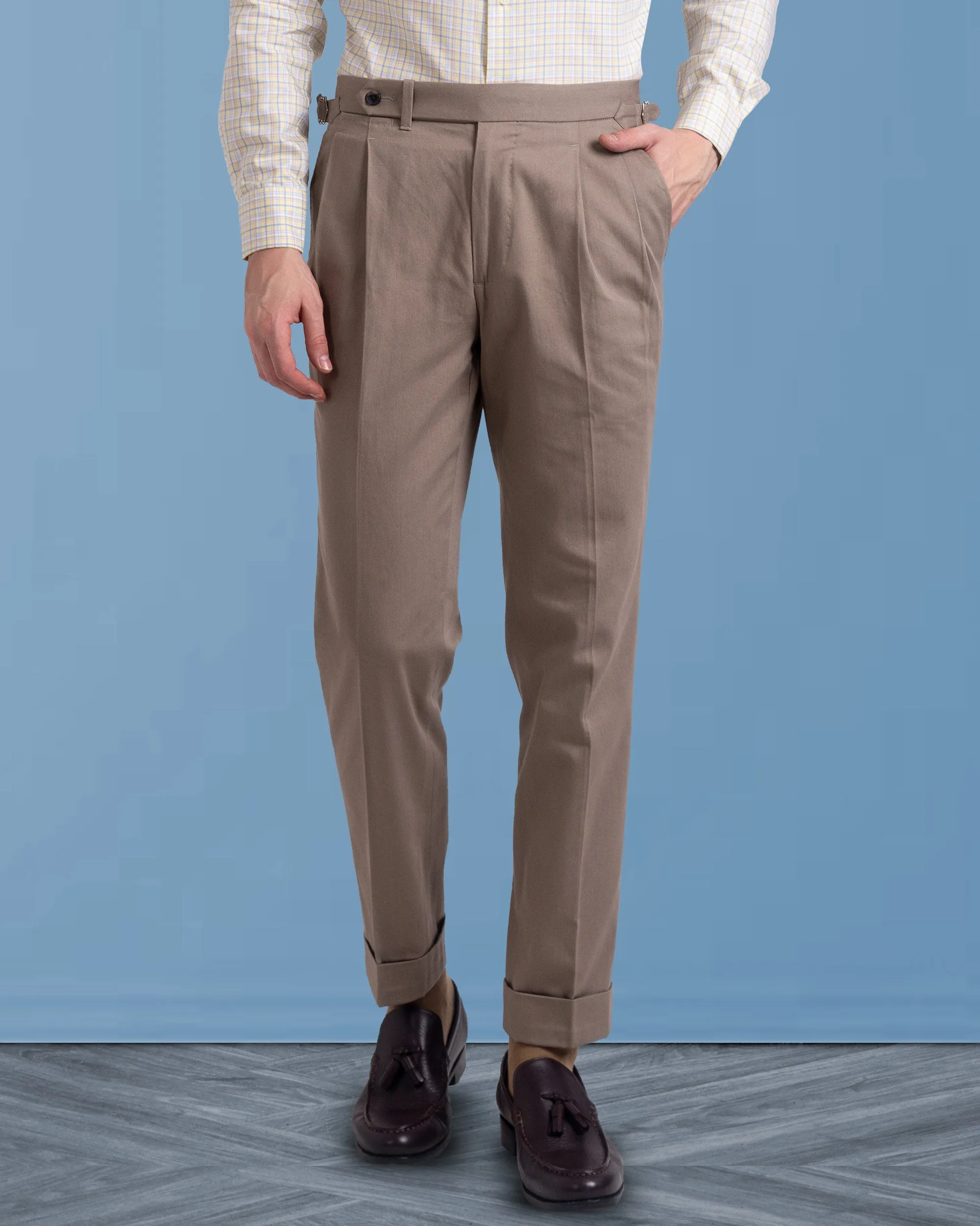 Pleated Sondrio Drab Twill Pant Relaxed Comfort Fit Indoor Comfort