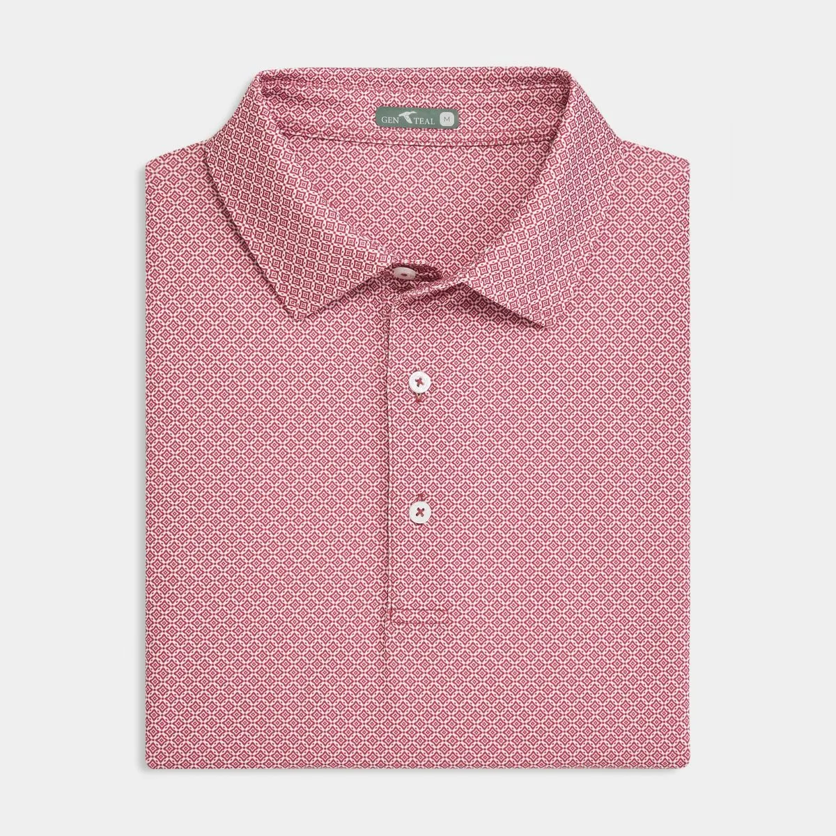 Dimensional Stability Weave Matte Surface Texture Garnet Diamond Lattice Printed Performance Polo