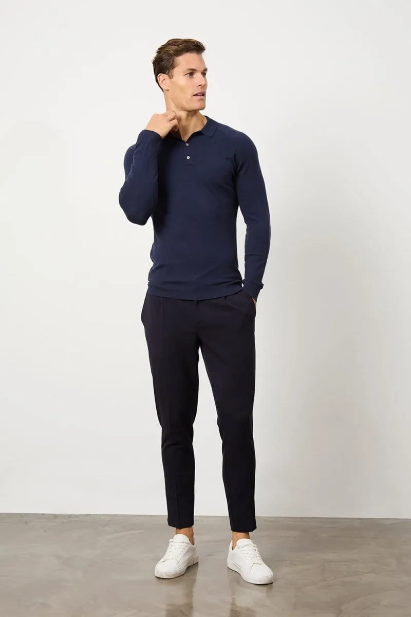 FourWay Stretch Fabric Knitted Polo Shirt in Denim