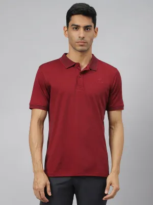Alcis Men Maroon & Black Anti-Static Slim-Fit Metro Athleisure Polo T-Shirt PreShrunk Cotton Blend