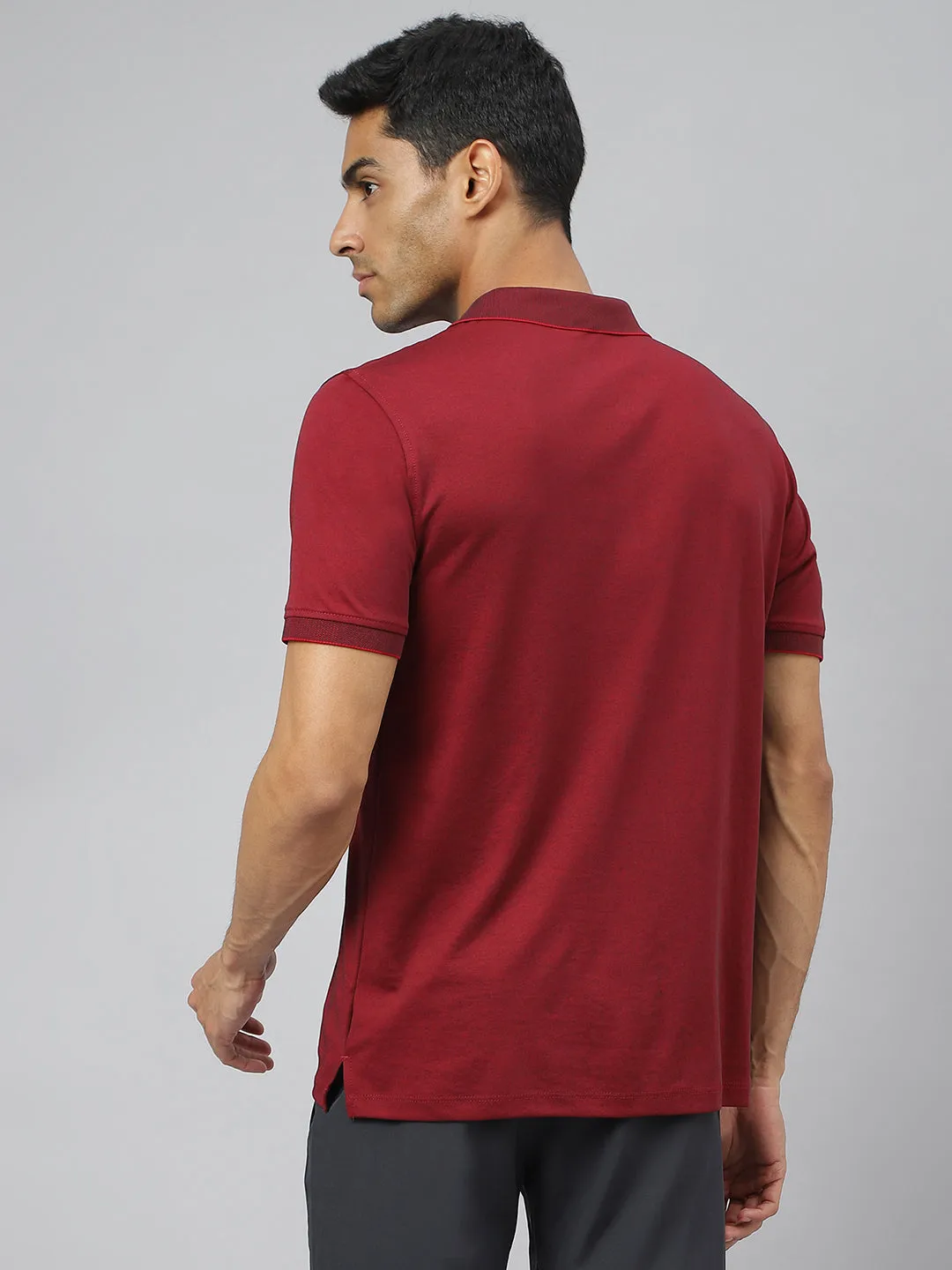 Alcis Men Maroon & Black Anti-Static Slim-Fit Metro Athleisure Polo T-Shirt Tagless Design