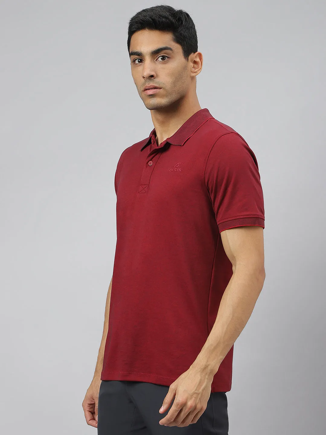 Ventilated Side Panels Everyday Basic Alcis Men Maroon & Black Anti-Static Slim-Fit Metro Athleisure Polo T-Shirt
