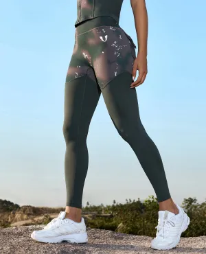 Cargo Power Leggings - Tie Dye and Dark Green Adjustable Drawstring Waist