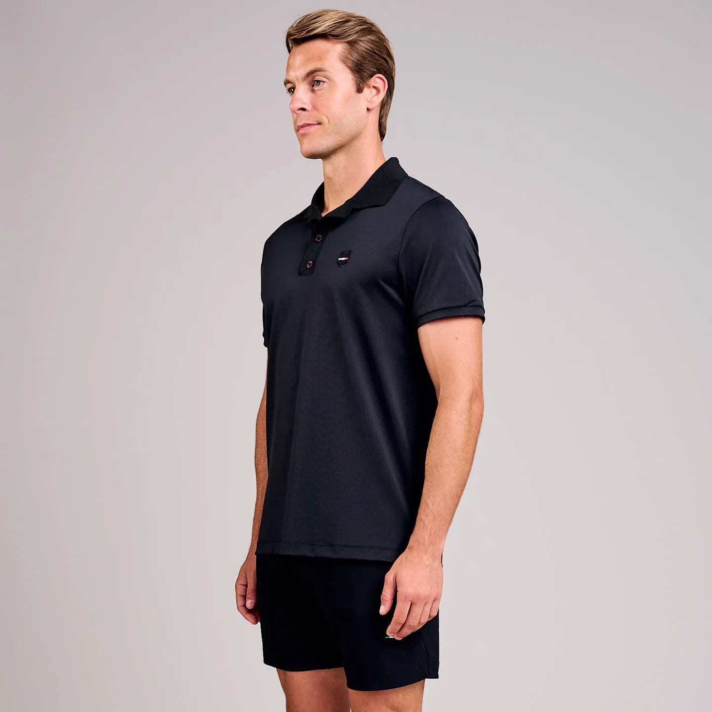 Colorfast Dye Process Four Button Placket Retro III Polo - Nero