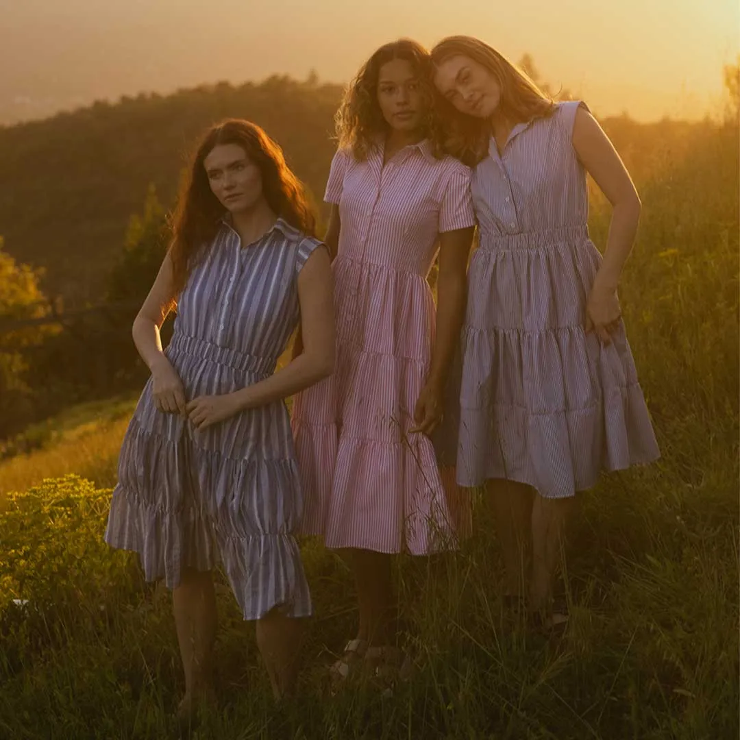 Arroyo Dress, Pink Stripe Rain Proof ZeroWaste Production