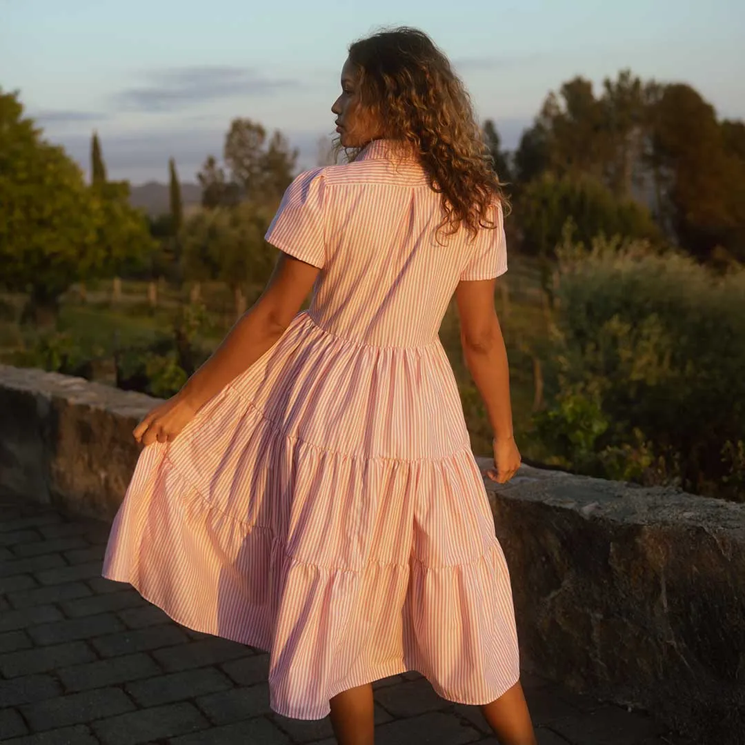 Arroyo Dress, Pink Stripe Adjustable Drawcord HypoallergenicTextile
