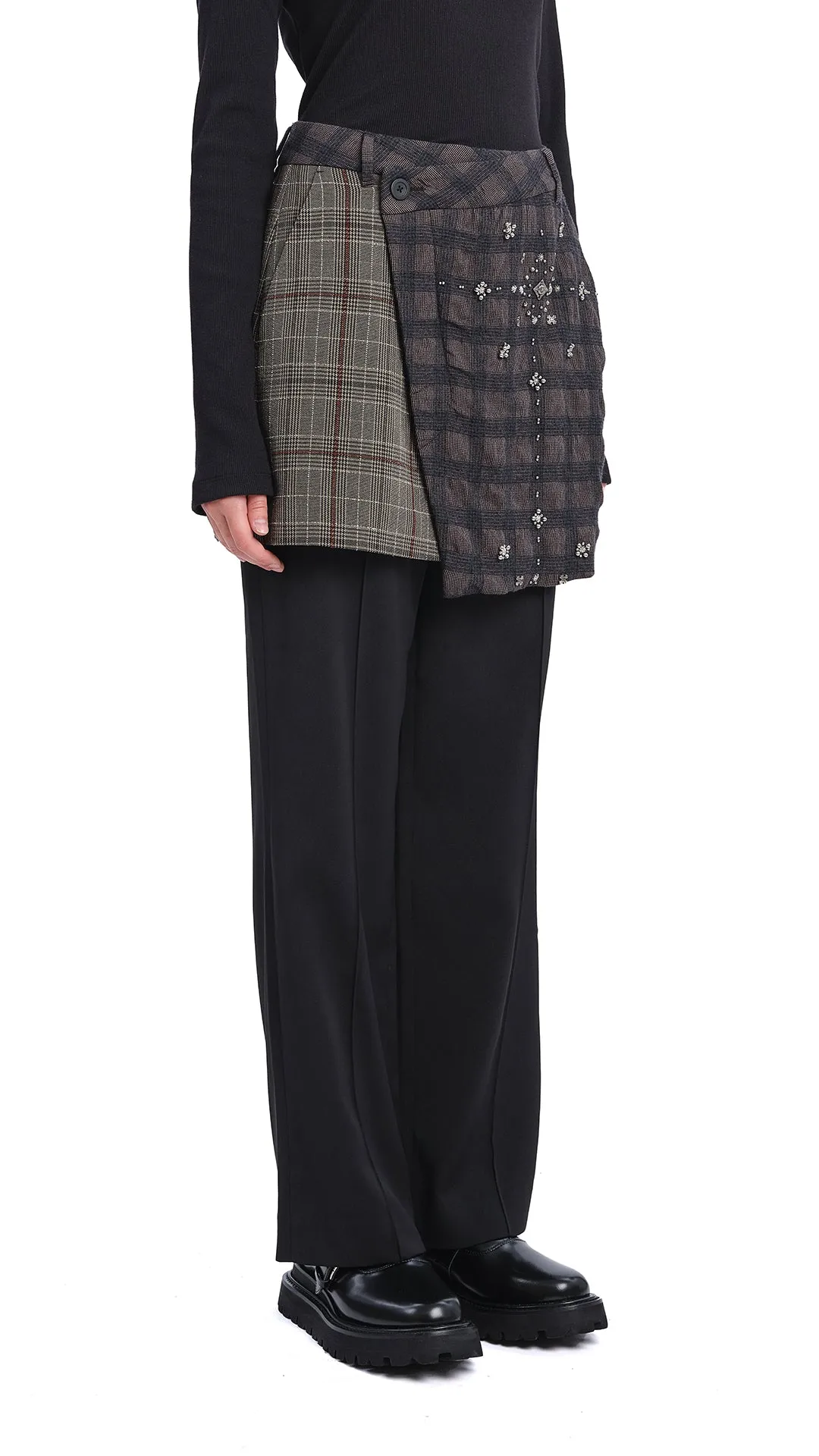 TaglessDesign 2 in 1 Straight-Fit Checker Pants with Studs