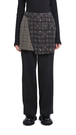 2 in 1 Straight-Fit Checker Pants with Studs GridTexture DurableBlend