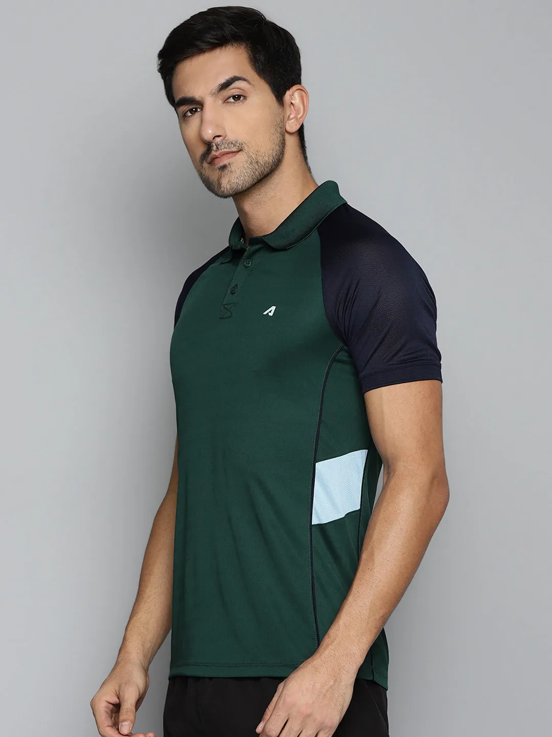 Casual Friday ALCIS Men Green & Navy Blue Colourblocked Polo Collar Slim Fit Running T-shirt
