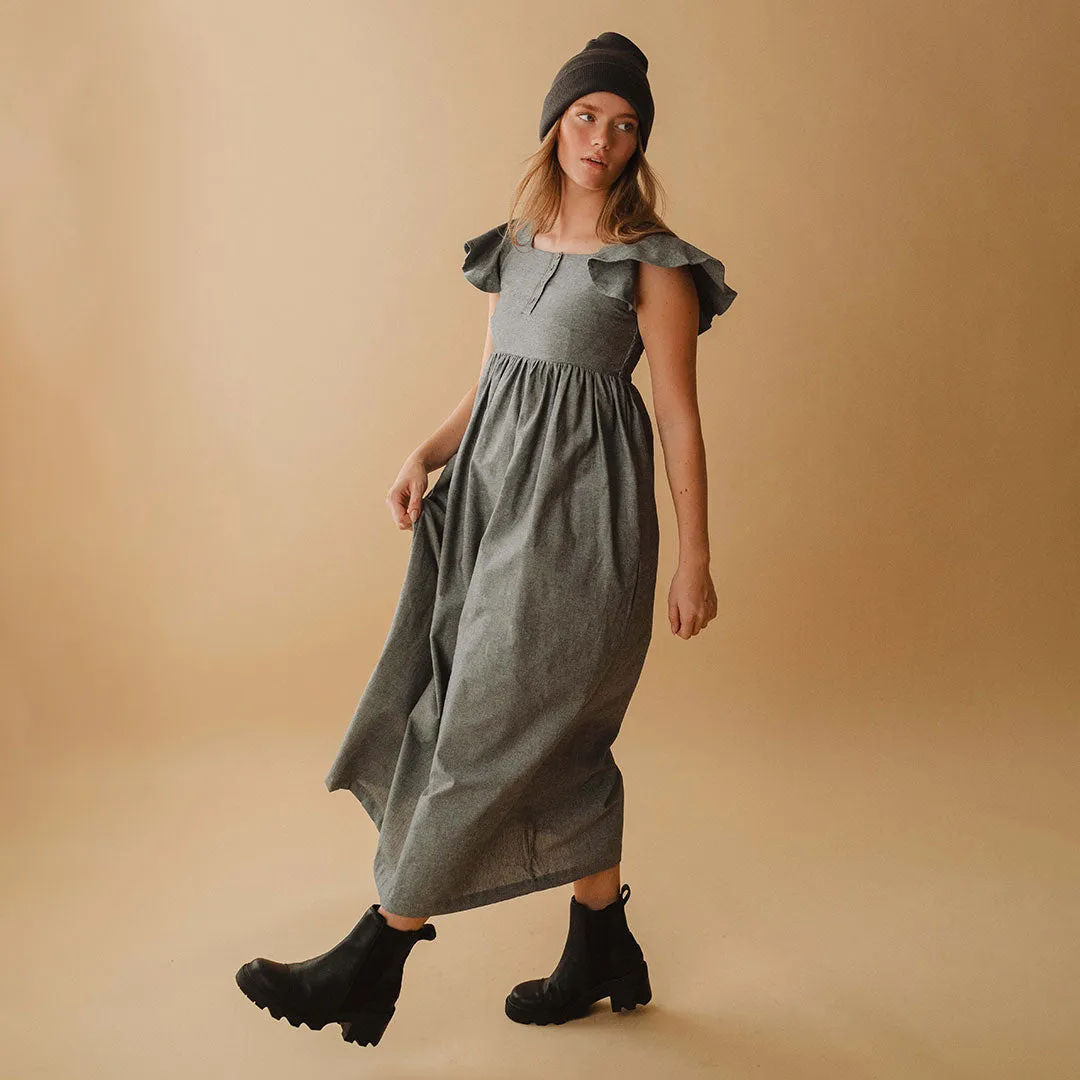 Hailey Maxi Dress, Black Chambray ChafeResistant Seams