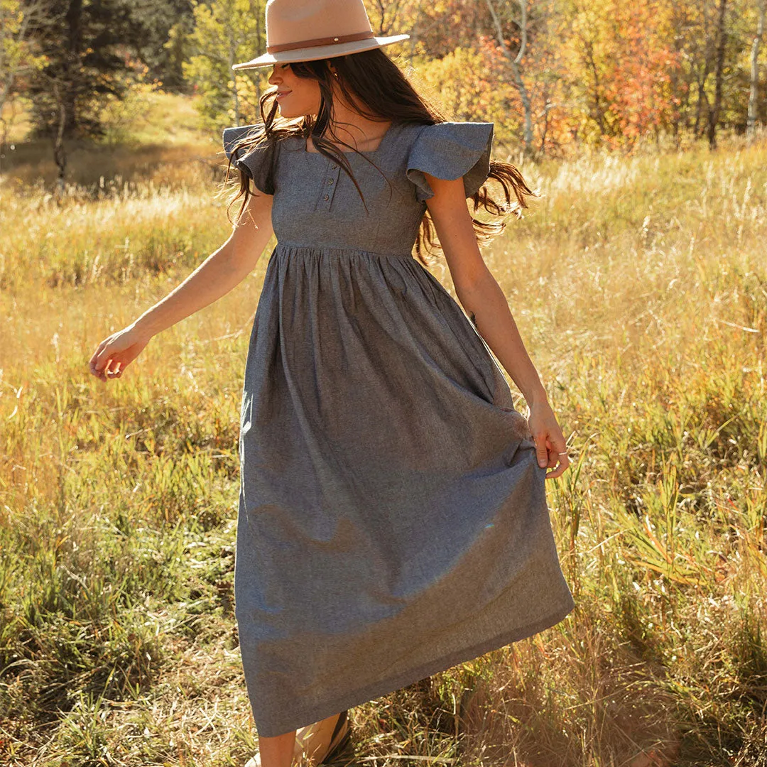 FlexibleCollarDesign Cultural Fit Hailey Maxi Dress, Black Chambray