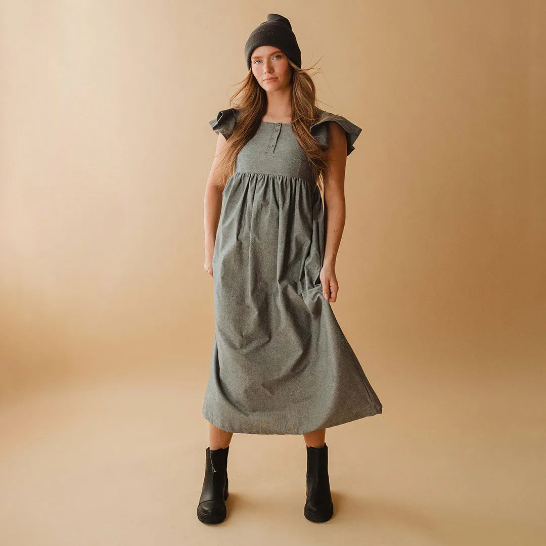Flexible Waistband Hailey Maxi Dress, Black Chambray