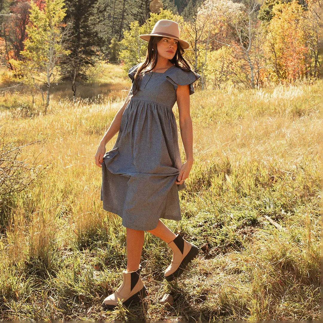 Hailey Maxi Dress, Black Chambray Shoot Mood